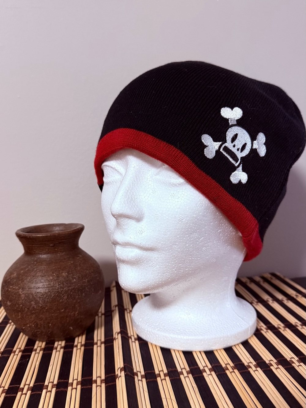 Vintage Paul Frank Red and Black Knit Beanie with Monkey Heart Tag